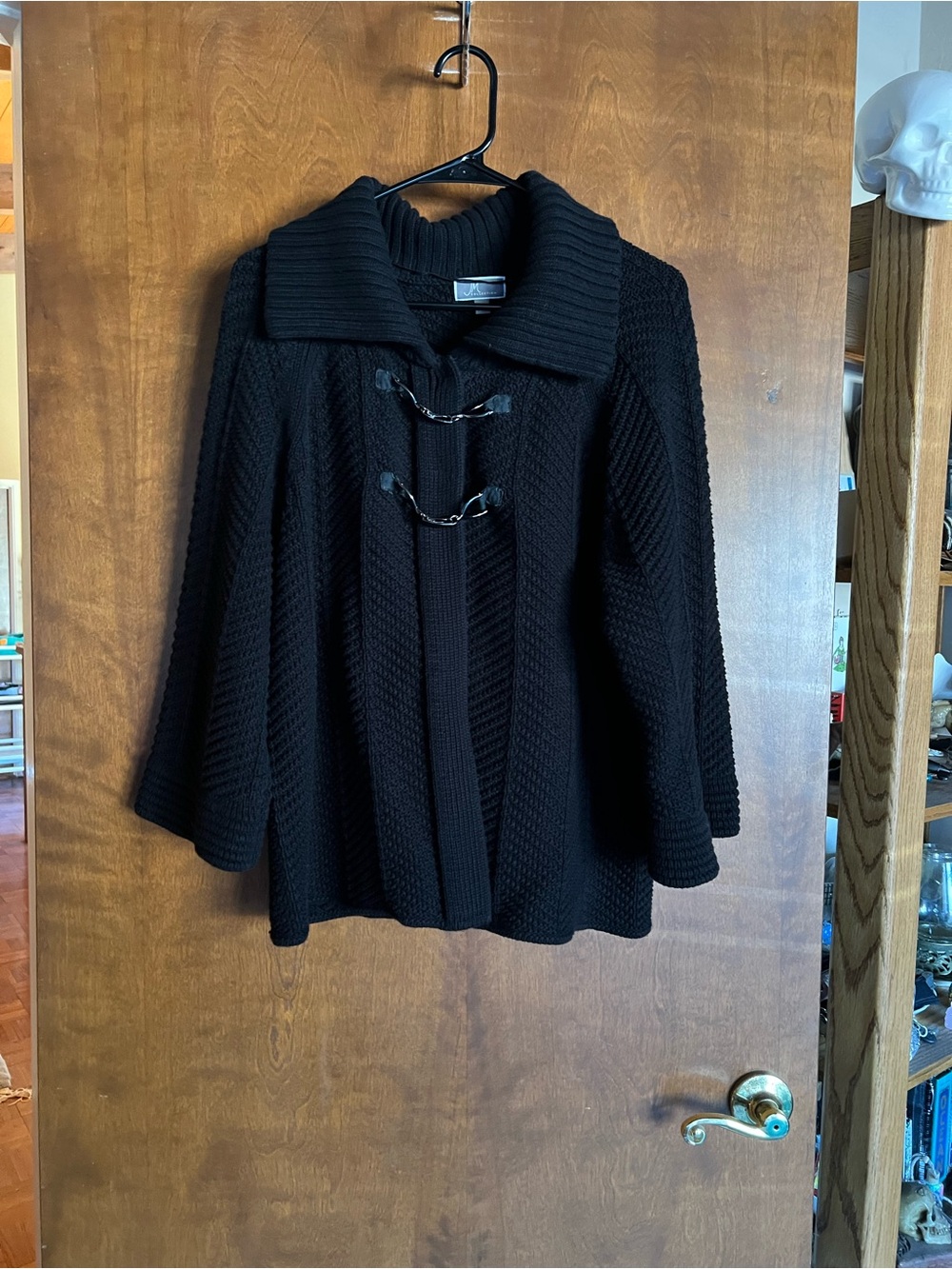 JM Collection Black Knit Toggle Sweater Coat